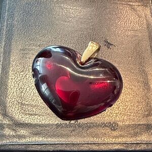 Lalique Heart-Shaped Pendant in Deep Red and Gold